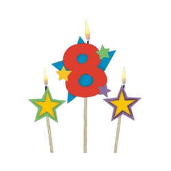 Amscan Number 8 Stars Candles (Pack of 3)