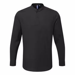 Premier Mens Banded Collar Long-Sleeved Formal Shirt - XXL, Black