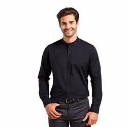 Premier Mens Banded Collar Long-Sleeved Formal Shirt - XXL, Black