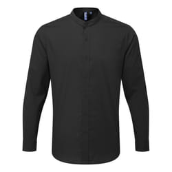 Premier Mens Banded Collar Long-Sleeved Formal Shirt - XS, Black