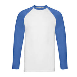 Fruit of the Loom Unisex Adult Contrast Long-Sleeved Baseball T-Shirt - S, White/Royal Blue