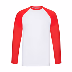 Fruit of the Loom Unisex Adult Contrast Long-Sleeved Baseball T-Shirt - XL, White/Red