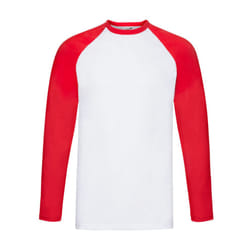 Fruit of the Loom Unisex Adult Contrast Long-Sleeved Baseball T-Shirt - S, White/Red