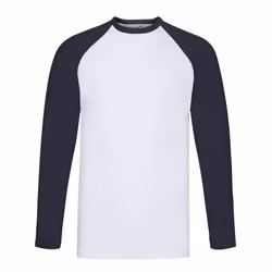 Fruit of the Loom Unisex Adult Contrast Long-Sleeved Baseball T-Shirt - S, White/Deep Navy