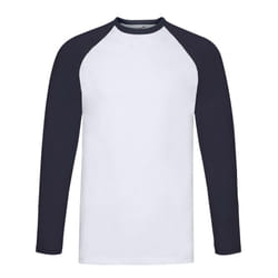 Fruit of the Loom Unisex Adult Contrast Long-Sleeved Baseball T-Shirt - S, White/Deep Navy