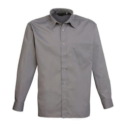 Premier Mens Poplin Long-Sleeved Shirt - 62 in, Dark Grey