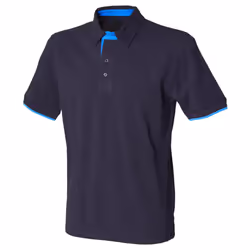 Front Row Mens Contrast Pique Polo Shirt - M, Navy/Marine Blue