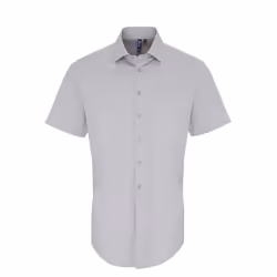 Premier Mens Poplin Stretch Short-Sleeved Shirt - XS, Silver