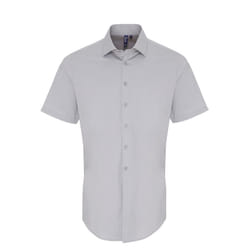 Premier Mens Poplin Stretch Short-Sleeved Shirt - M, Silver