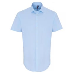 Premier Mens Poplin Stretch Short-Sleeved Shirt - XS, Pale Blue