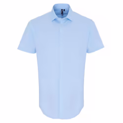 Premier Mens Poplin Stretch Short-Sleeved Shirt - 4XL, Pale Blue