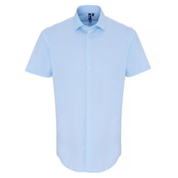 Premier Mens Poplin Stretch Short-Sleeved Shirt - 3XL, Pale Blue