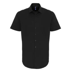 Premier Mens Poplin Stretch Short-Sleeved Shirt - XS, Black