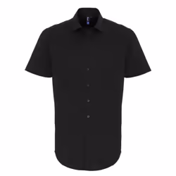 Premier Mens Poplin Stretch Short-Sleeved Shirt - M, Black
