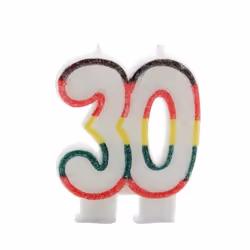Kaleidoscope Number 30 Glitter Striped Candle