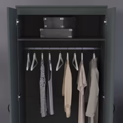 Riano 2 Door Wardrobe Hanging Rail Shelf Storage - Jasper Green