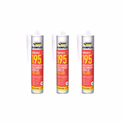 Everbuild Everflex 195 Premium+ Siliconised Acrylic Sealant, White 300 ml - Pack of 3