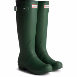 ) Hunter Original Tall Tartan Back Strap Rubber Women's Hunter Green Wellington Boots - Green, 6 (Adults'