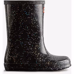 ) Hunter Kids First Giant Glitter Rubber Black Wellington Boots - Black, 4 (Adults'