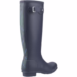 ) Hunter Original Tall Tartan Back Strap Rubber Women's Navy Wellington Boots - Blue, 6 (Adults'