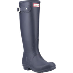 ) Hunter Original Tall Tartan Back Strap Rubber Women's Navy Wellington Boots - Blue, 7 (Adults'