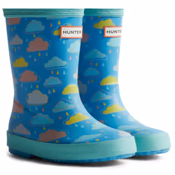 ) Hunter Kids Rain Cloud Boot Rubber Blue Rainclouds Wellington Boots - Blue, 7 (Adults'