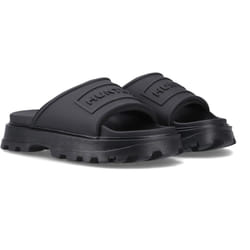 ) Hunter Moulded Stacked Slider Polyester Women's Black Slides - Black, 6 (Adults'