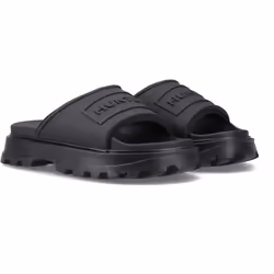 ) Hunter Moulded Stacked Slider Polyester Women's Black Slides - Black, 7 (Adults'
