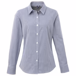 Premier Womens/Ladies Gingham Long-Sleeved Shirt - 18 UK, Navy/White