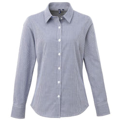 Premier Womens/Ladies Gingham Long-Sleeved Shirt - 18 UK, Navy/White