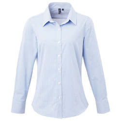Premier Womens/Ladies Gingham Long-Sleeved Shirt - 18 UK, Light Blue/White