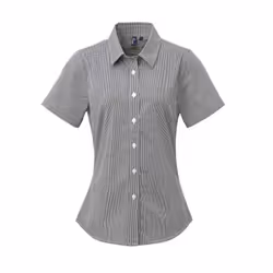 Premier Womens/Ladies Gingham Short-Sleeved Shirt - 18 UK, Black/White