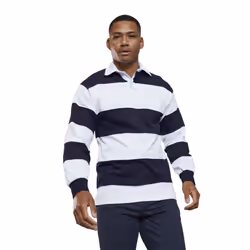 Front Row Mens Stripe Sewn Rugby Polo Shirt - XL, White/Navy
