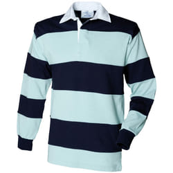 Front Row Mens Stripe Sewn Rugby Polo Shirt - L, Duck Egg/Navy