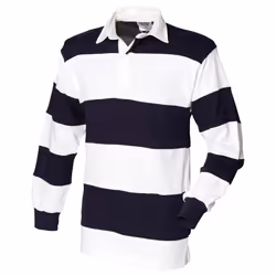Front Row Mens Stripe Sewn Rugby Polo Shirt - S, White/Navy