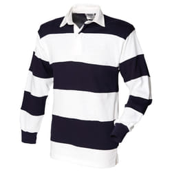 Front Row Mens Stripe Sewn Rugby Polo Shirt - S, White/Navy