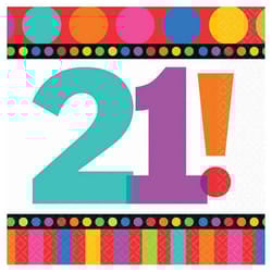 Amscan Stripe And Dotted 21st Birthday Disposable Napkins (Pack of 16)
