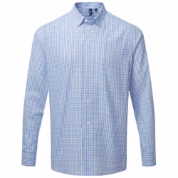 Premier Mens Maxton Checked Long-Sleeved Shirt - 3XL, Light Blue/White