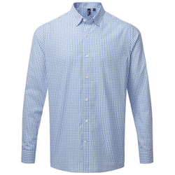 Premier Mens Maxton Checked Long-Sleeved Shirt - 3XL, Light Blue/White