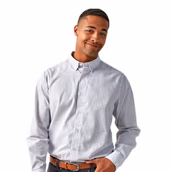 Premier Mens Maxton Checked Long-Sleeved Shirt - L, Light Blue/White