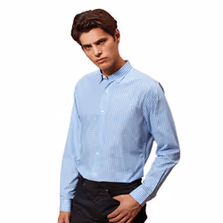 Premier Mens Maxton Checked Long-Sleeved Shirt - L, Light Blue/White