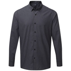 Premier Mens Maxton Checked Long-Sleeved Shirt - XXL, Steel/Black