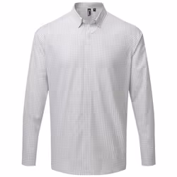 Premier Mens Maxton Checked Long-Sleeved Shirt - XXL, Silver/White