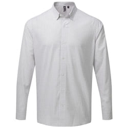 Premier Mens Maxton Checked Long-Sleeved Shirt - XXL, Silver/White