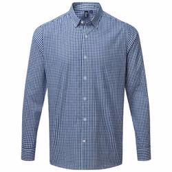 Premier Mens Maxton Checked Long-Sleeved Shirt - XXL, Navy/White