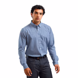 Premier Mens Maxton Checked Long-Sleeved Shirt - L, Navy/White