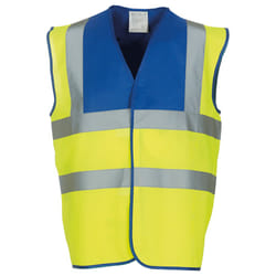 Yoko Unisex Adult Hi-Vis Contrast Trim Waistcoat - XXL, Royal Blue/Yellow