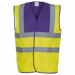 Yoko Unisex Adult Hi-Vis Contrast Trim Waistcoat - XXL, Purple/Yellow