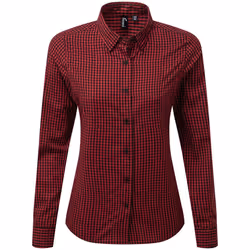 Premier Womens/Ladies Maxton Gingham Long-Sleeved Shirt - L, Black/Red