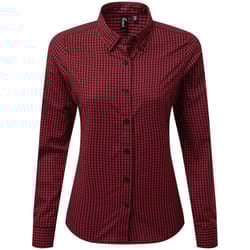 Premier Womens/Ladies Maxton Gingham Long-Sleeved Shirt - L, Black/Red